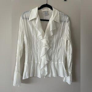 90s Y2K Boho Chic Whimsy Fairy Neutral Classic Ruffle Bell Sleeve Blouse Women M